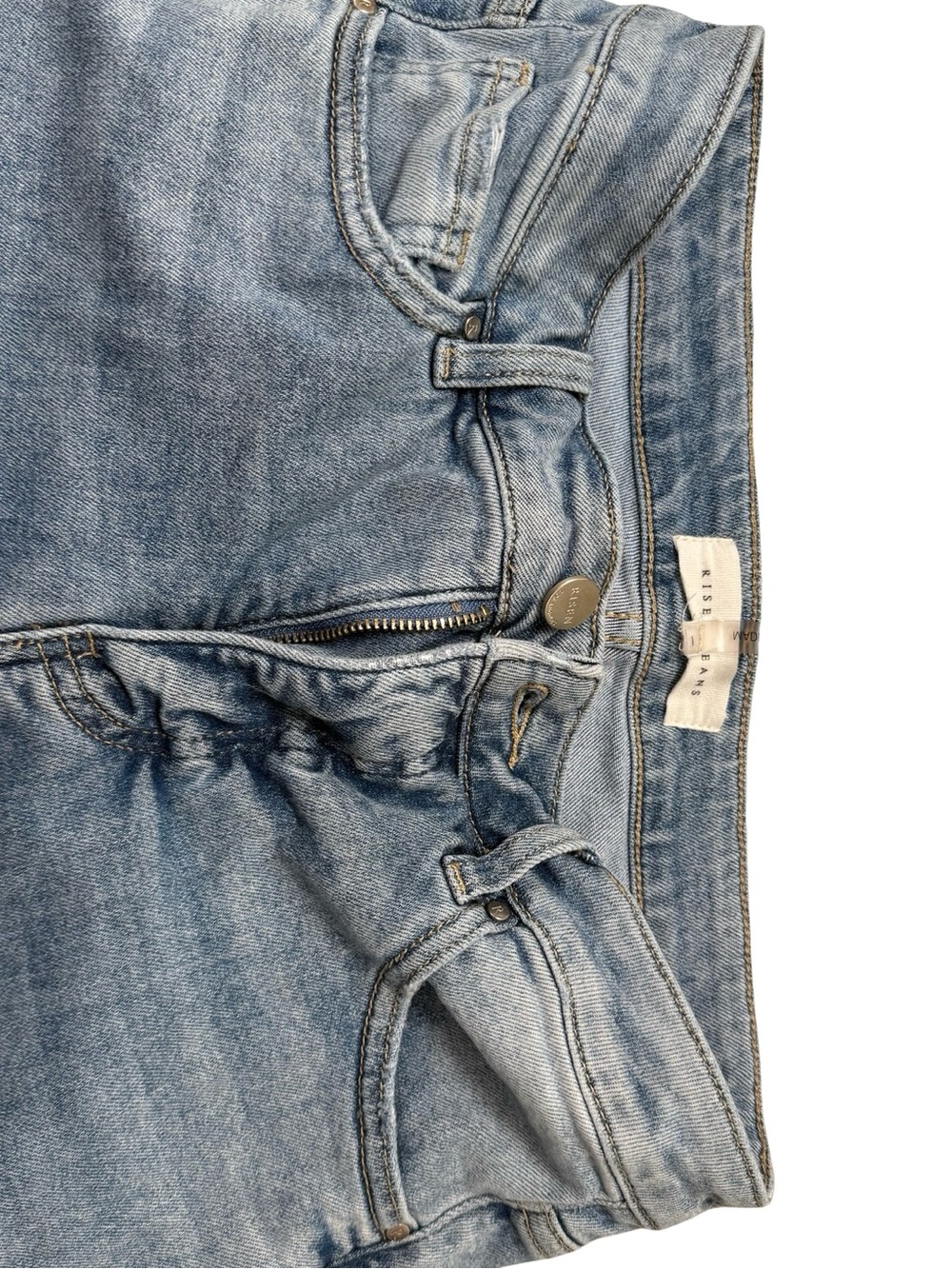 Risen Wide Leg Frayed Hem Jeans in Light Blue - Picture 5 of 12
